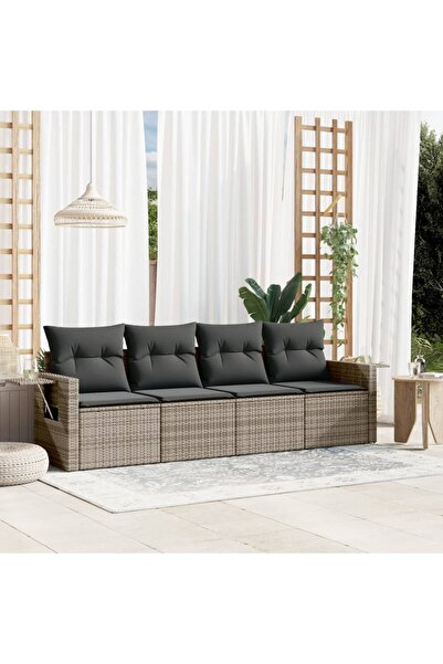 vidaxl Set canapea de gradina cu perne, 4 piese, gri, poliratan