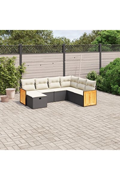 vidaxl Set canapele de gradina cu perne, 7 piese, negru, poliratan