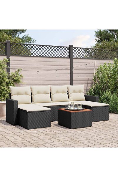 vidaxl Set canapele de gradina cu perne, 7 piese, negru, poliratan