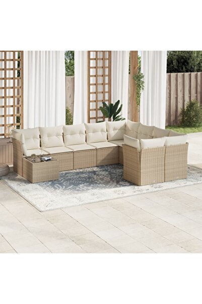 vidaxl Set canapele de gradina cu perne, 10 piese, bej, poliratan