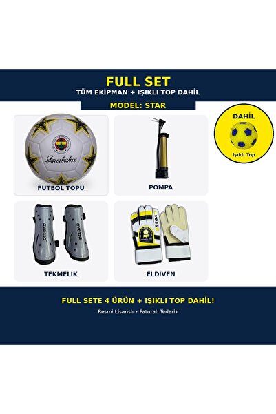 Fenerbahçe Lisanslı Futbol Topu Pompalı Tekmelikli Eldivenli Full Set Işıklı ...