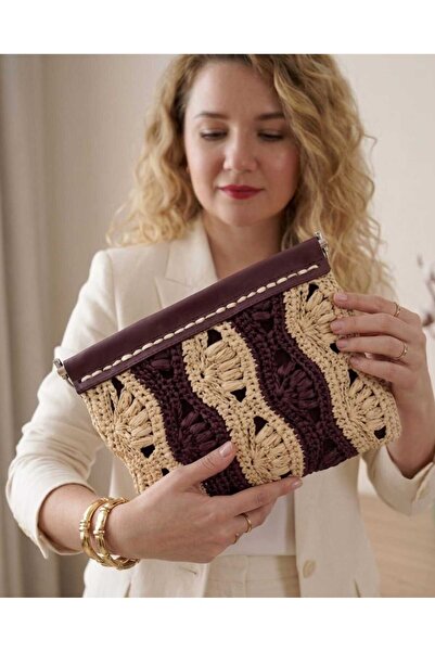 Çanta Vagonu El Yapımı Kağıt İp Astarlı Clutch Çanta
