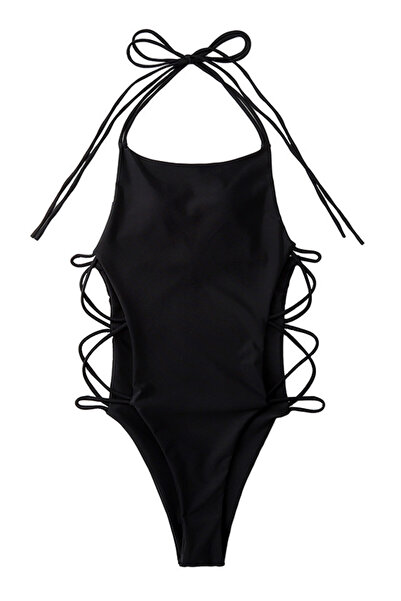 VeeShop Costum de baie intreg, asimetric, laterale decupate, cu barete subtiri