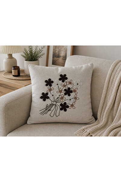 Livera Home Modern Pullu, Taşlı & Punch Nakışlı Kırlent Kılıfı (43x43)