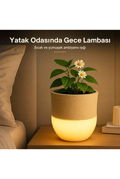 Kastanje LED Işıklı Saksı USB Kablolu Dekoratif Gece Lambası Masa Üstü Aydınl...