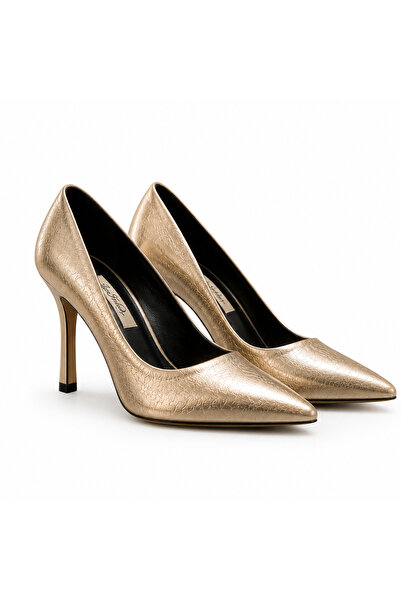 Luxe Heel Gold İnce Topuk Sivri Burun Deri Stiletto