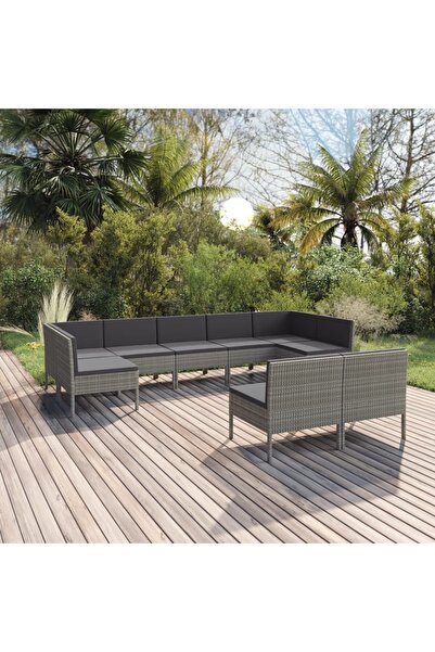 vidaxl Set mobilier de gradina cu perne, 9 piese, gri, poliratan