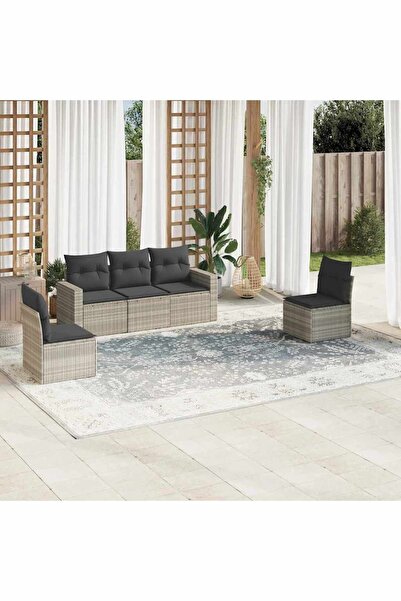 vidaxl Set canapele de gradina cu perne, 5 piese gri deschis poliratan