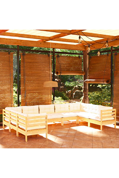 vidaxl Set mobilier gradina cu perne, 9 piese, crem, lemn de pin