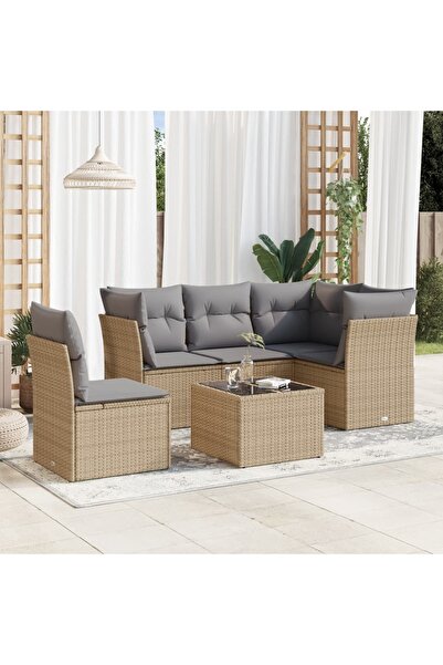 vidaxl Set canapele de gradina cu perne, 6 piese, bej, poliratan