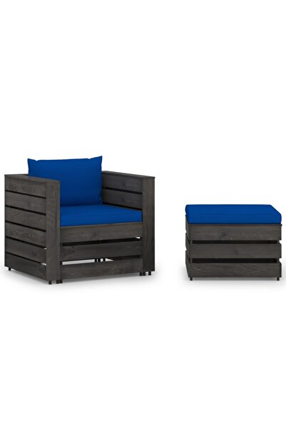 vidaxl Garden furniture set with cushions, 2 pieces, treated gray wood