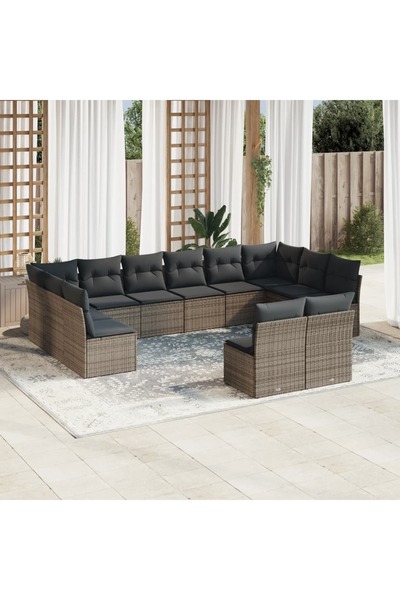 vidaxl Set canapea de gradina cu perne, 12 piese, gri, poliratan