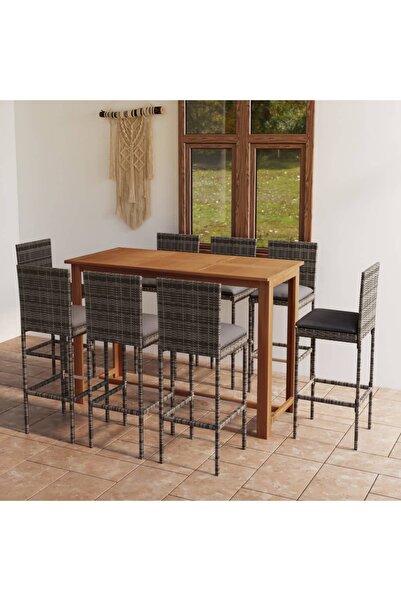 vidaxl Set mobilier bar de gradina cu perne, 9 piese, gri