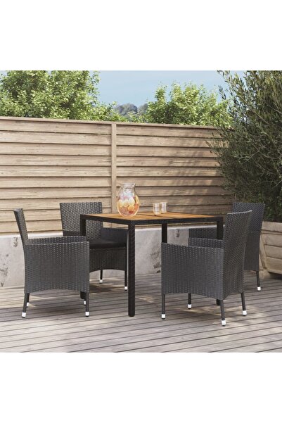 vidaxl Garden furniture set with cushions, 5 pieces, black, polyrattan