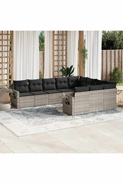 vidaxl Garden sofa set with cushions 10 pieces light gray polyrattan