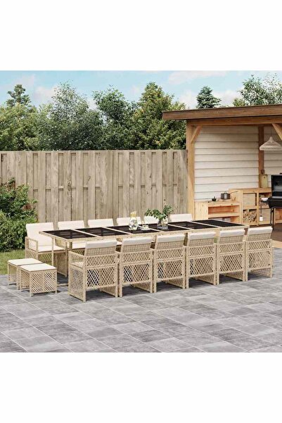 vidaxl Set mobilier de gradina cu perne, 17 piese, bej, poliratan