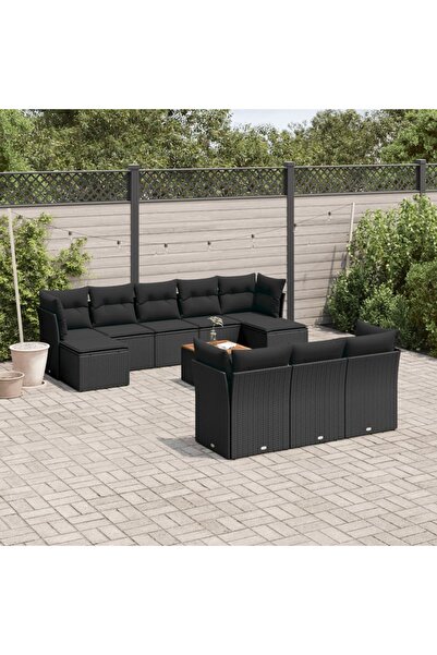 vidaxl Set canapele de gradina cu perne, 11 piese, negru, poliratan
