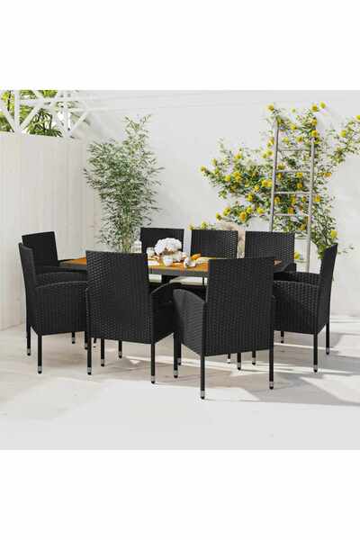vidaxl Set mobilier de exterior, 9 piese, negru, poliratan