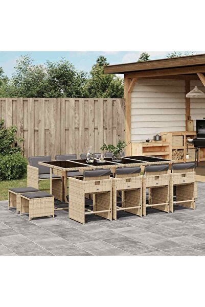 vidaxl Set mobilier gradina cu perne, 13 piese, bej combinat poliratan