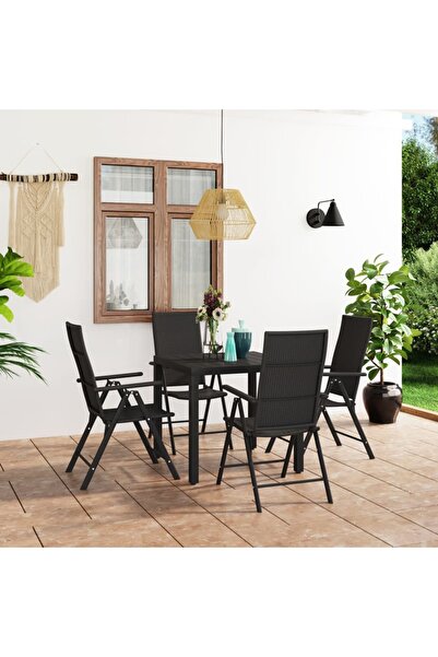 vidaxl Set de masa pentru gradina, 5 piese, negru