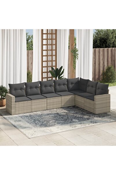 vidaxl Set canapele de gradina cu perne, 7piese gri deschis poliratan
