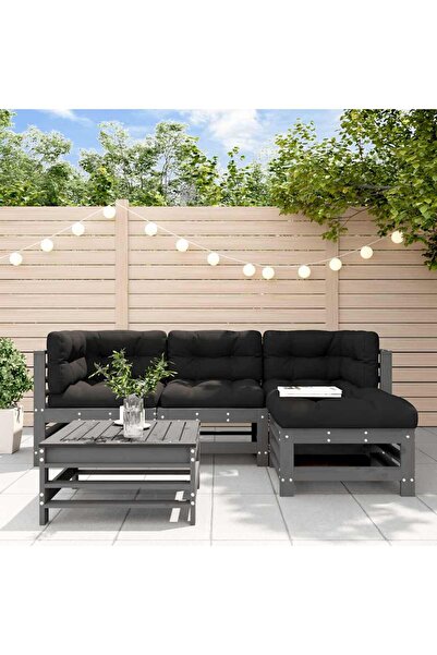 Concept Set mobilier grădină cu perne, 5 piese, gri, lemn masiv