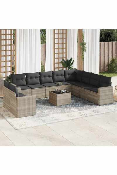 vidaxl Set canapele de gradina cu perne, 11 piese, gri, poliratan