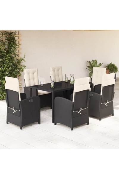 vidaxl Garden furniture set with cushions, 7 pieces, black, polyrattan