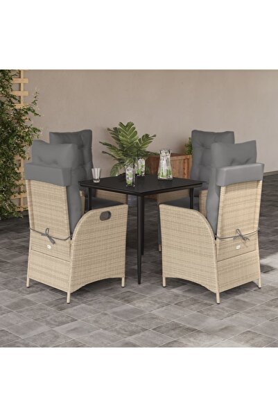 vidaxl 5-piece garden furniture set with cushions, beige, polyrattan