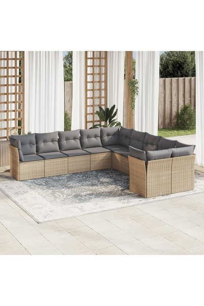 vidaxl Garden sofa set with cushions, 10 pieces, beige, polyrattan