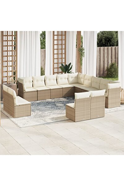 vidaxl Set canapele de gradina cu perne, 12 piese, bej, poliratan