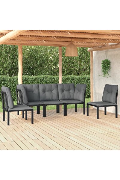 vidaxl Set mobilier de gradina, 5 piese, negru/gri, poliratan