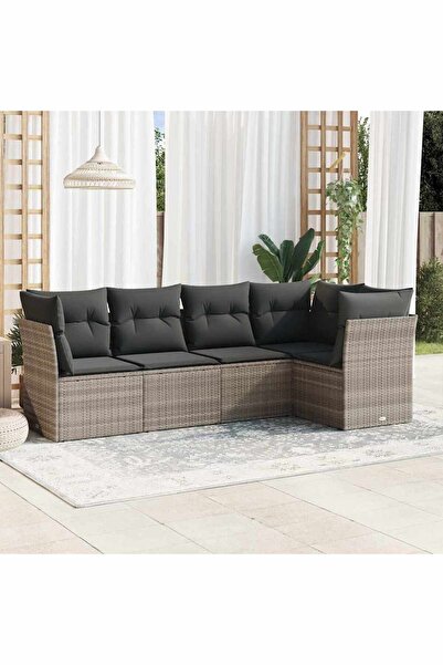 vidaxl Set canapele de gradina cu perne, 5 piese gri deschis poliratan