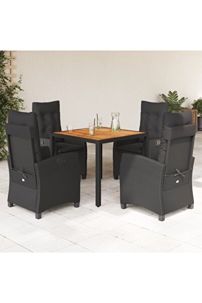 vidaxl Set mobilier de gradina cu perne, 5 piese, negru, poliratan