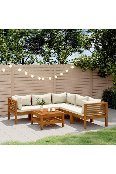 vidaxl Set mobilier gradina cu perne crem, 6 piese, lemn masiv acacia