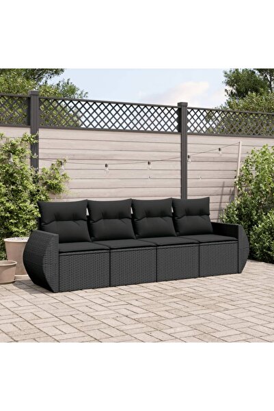 vidaxl Set mobilier de gradina cu perne, 4 piese, negru, poliratan