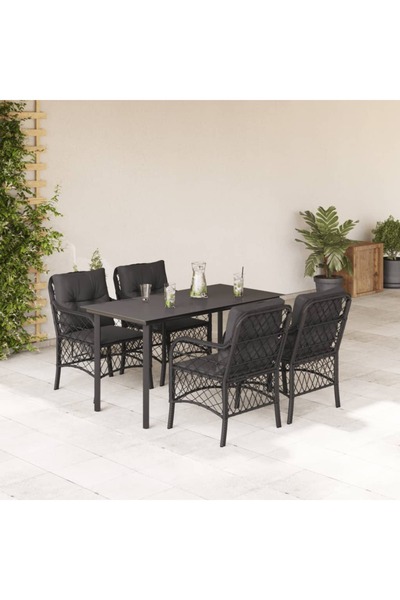 vidaxl Set mobilier de gradina cu perne, 5 piese, negru, poliratan