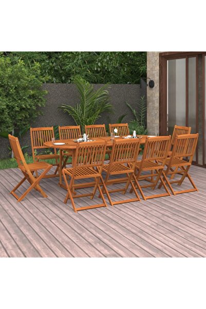 vidaxl Set mobilier de gradina 11 piese 220x90x75cm, lemn masiv acacia