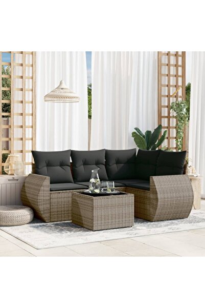 vidaxl Set canapea de gradina cu perne, 5 piese, gri, poliratan