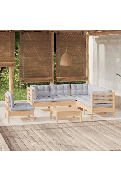 vidaxl Set mobilier gradina cu perne gri, 6 piese, lemn de pin