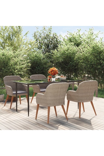 vidaxl Garden dining set, 5 pieces, with cushions, brown