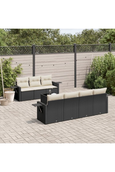 vidaxl Garden furniture set with cushions, 8 pieces, black, polyrattan