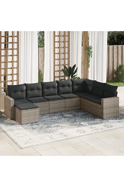 vidaxl Garden sofa set with cushions, 8 pieces, grey, polyrattan