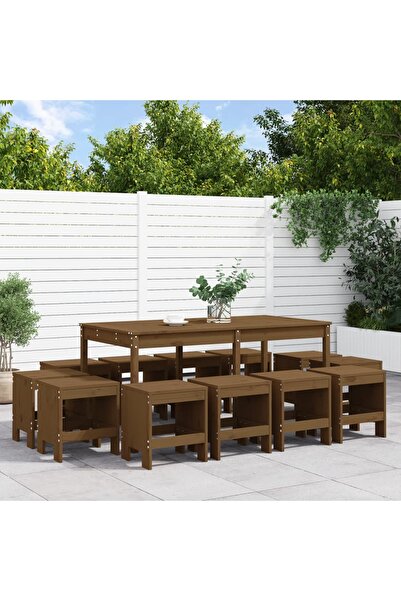 vidaxl Set mobilier de gradina, 13 piese, maro miere, lemn masiv pin