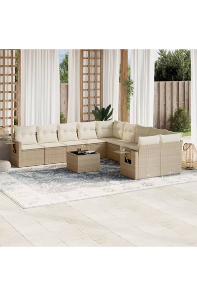 vidaxl Set canapele de gradina cu perne, 11 piese, bej, poliratan