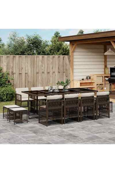 vidaxl Set mobilier de gradina, 13 piese, maro, cu perne, poliratan