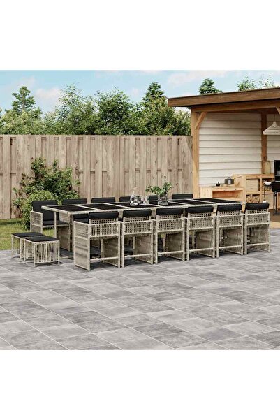 vidaxl Set mobilier de gradina cu perne 17 piese gri deschis poliratan