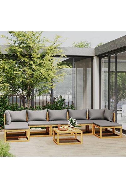 vidaxl Set mobilier gradina cu perne, 8 piese, lemn masiv acacia