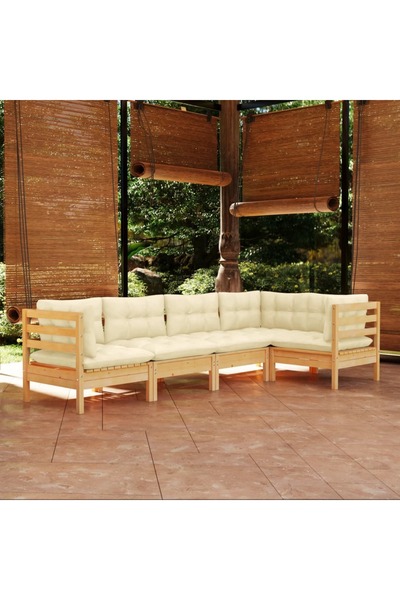 vidaxl Set mobilier gradina cu perne crem, 5 piese, lemn de pin