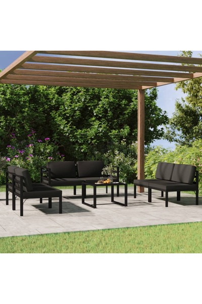 vidaxl Set mobilier de gradina cu perne, 7 piese, antracit, aluminiu